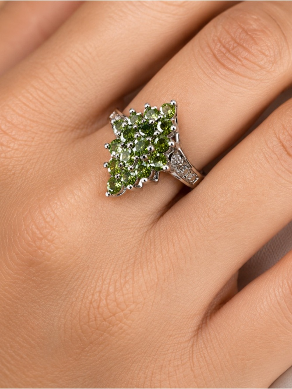 Solid White Gold Green Tourmaline White Topaz